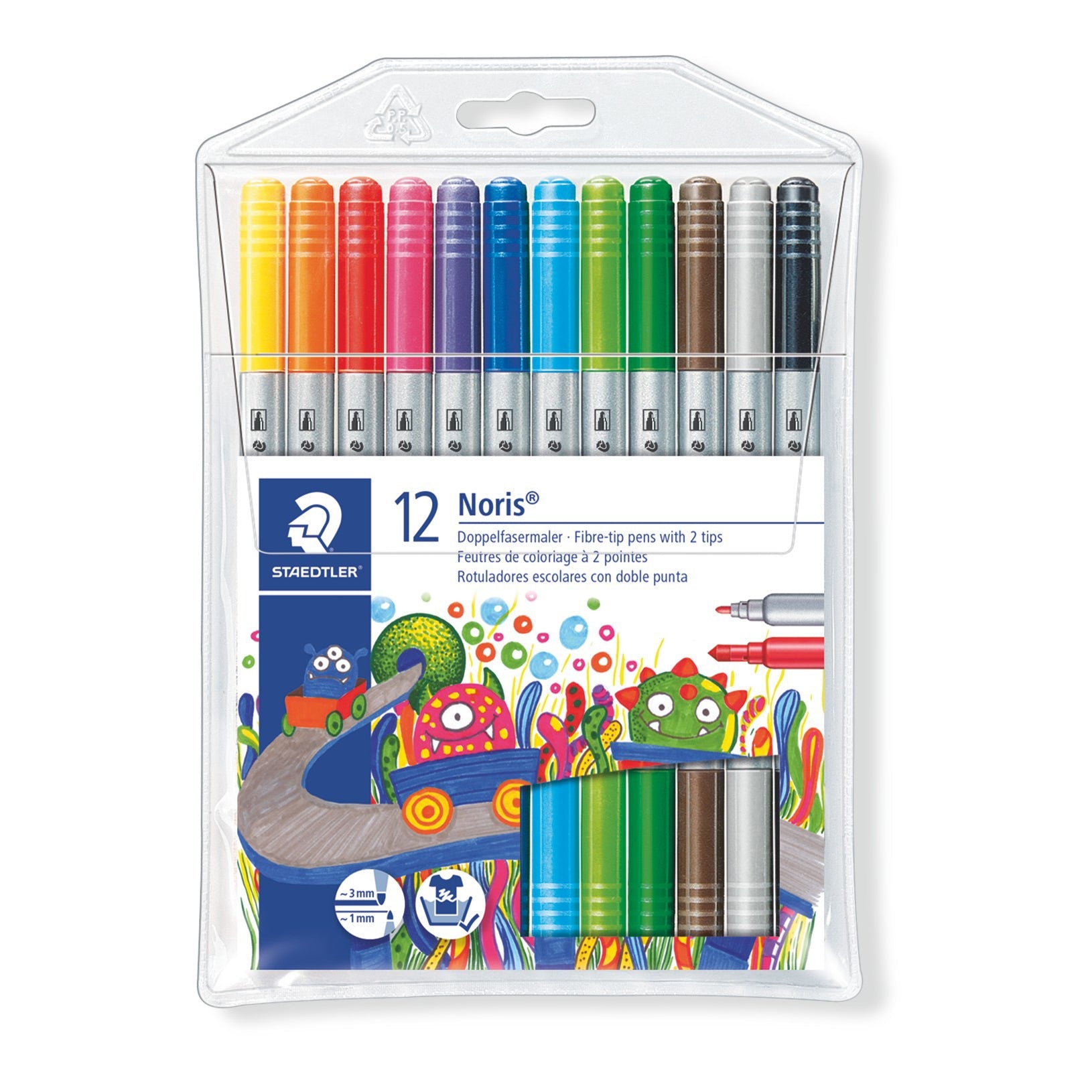 Noris® Fibre-Tip Pens With 2 Tips - Wallet Of 12 Assorted Colours