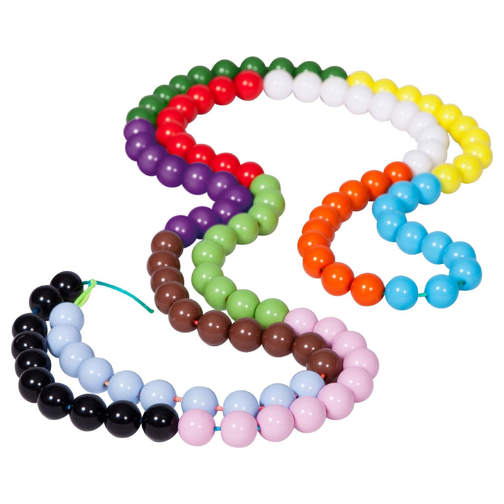 Support students in understanding the positioning of numbers up to 120.  Alternating the colour beads by tens leads to counting forward & backward in tens and beyond the century.  Size: Beads measure 14mm diameter, 12 colours - every tenth bead set changes colour (colours may vary).