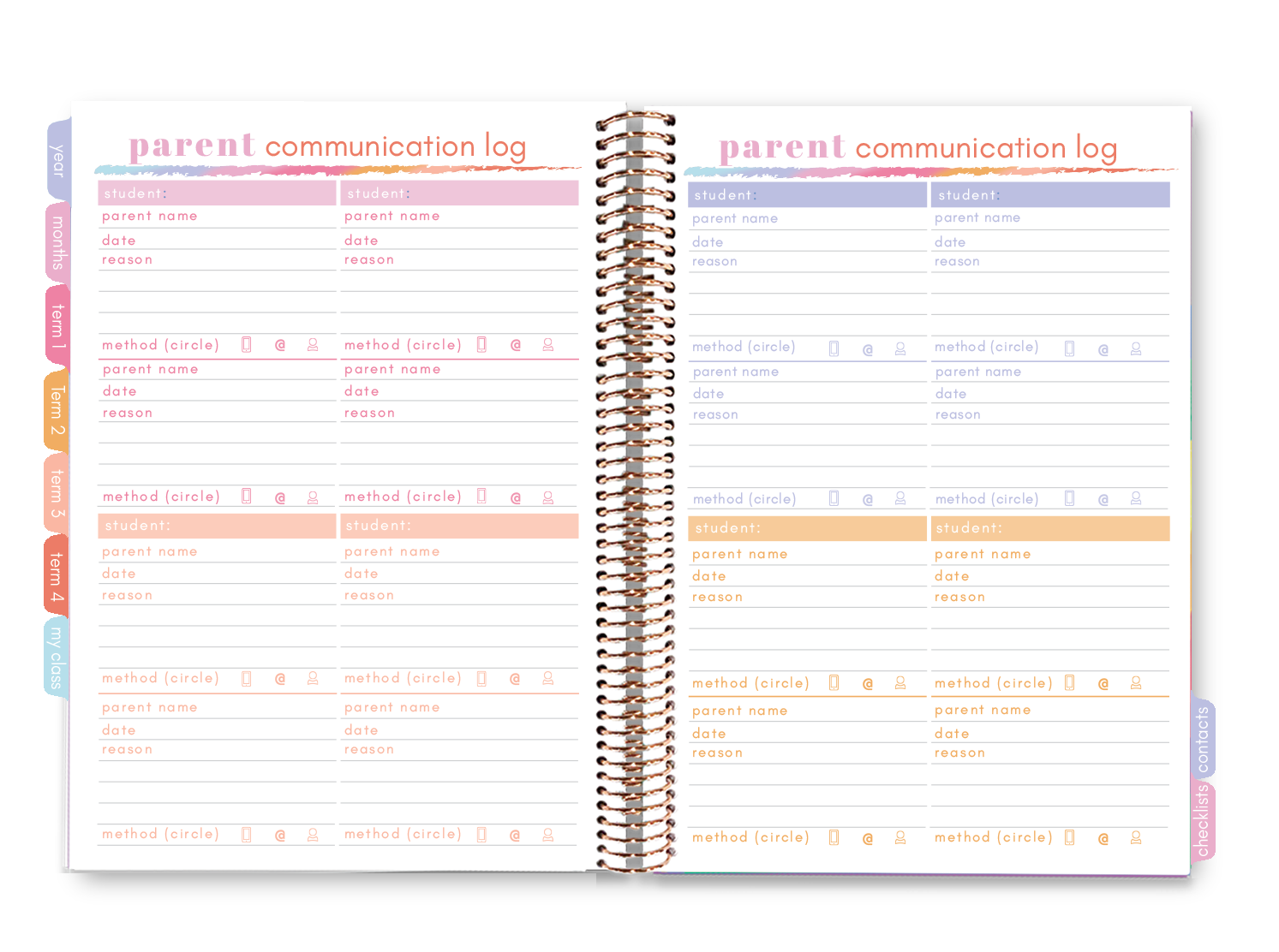 Elizabeth Richards 2023 Teacher Planner parent communication double page spread