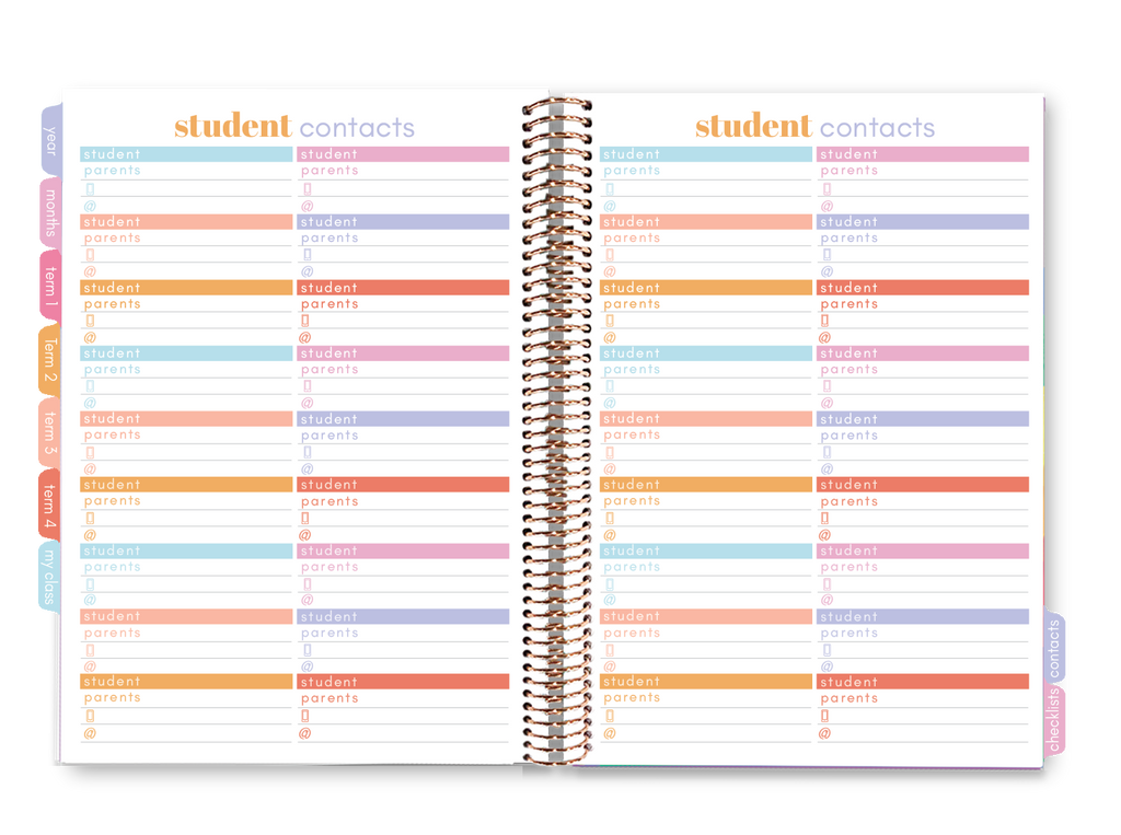 Elizabeth Richards 2023 Teacher Planner student contacts double page spread