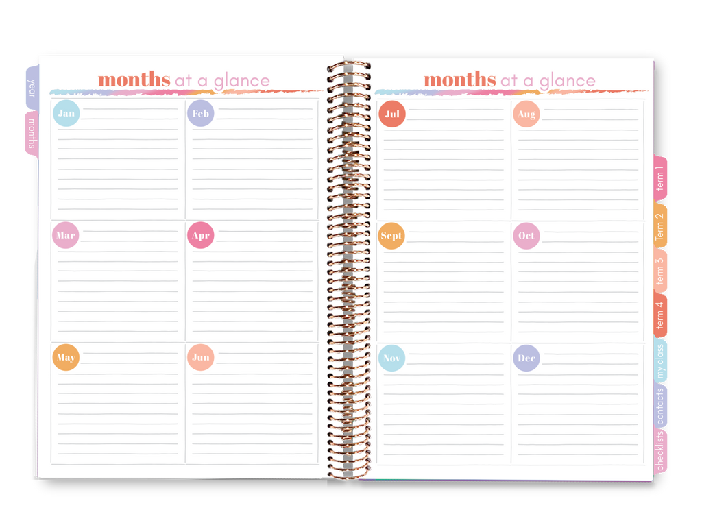 Elizabeth Richards 2023 Teacher Planner months at a glance double page spread