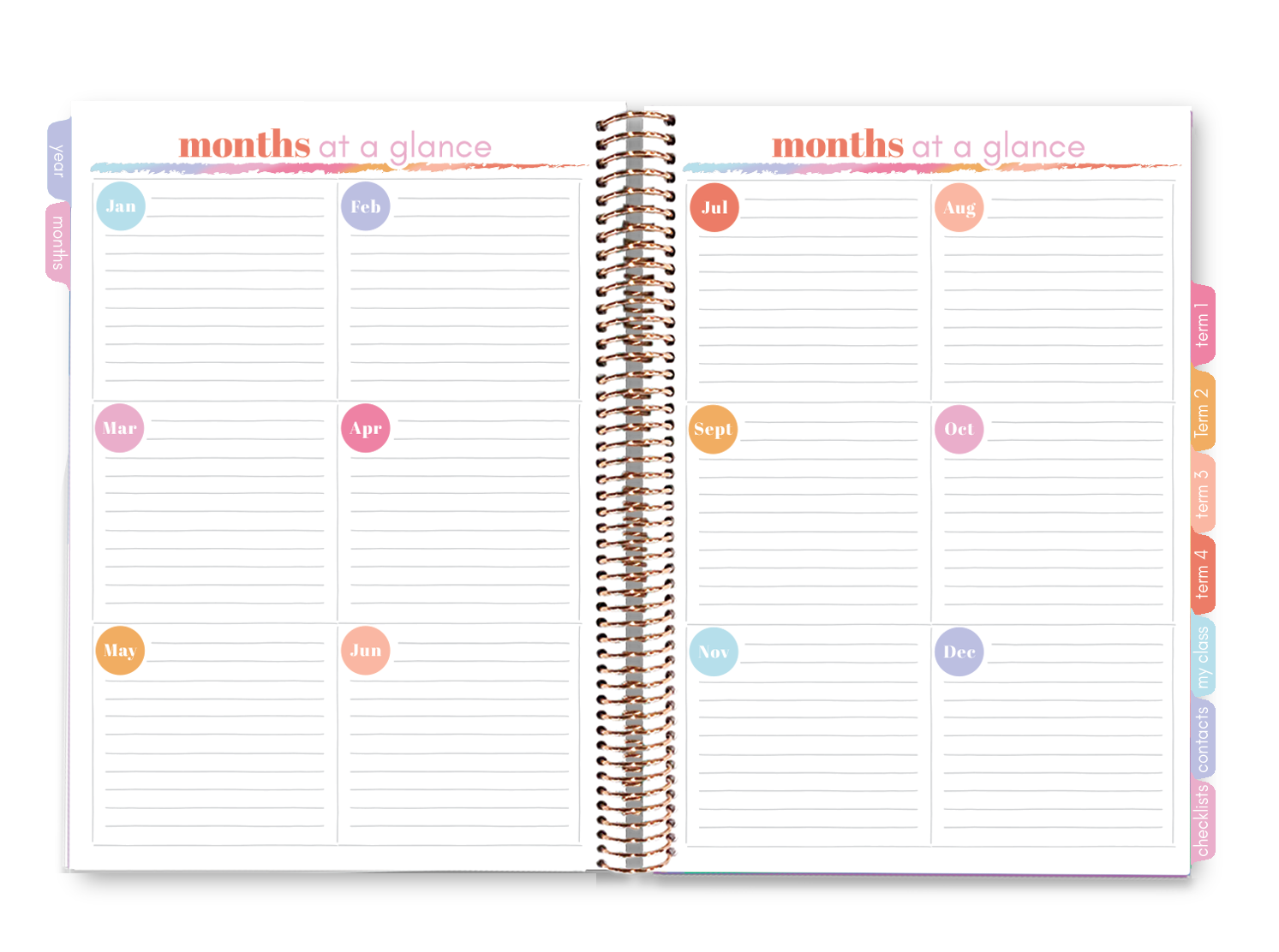 Elizabeth Richards 2023 Teacher Planner months at a glance double page spread