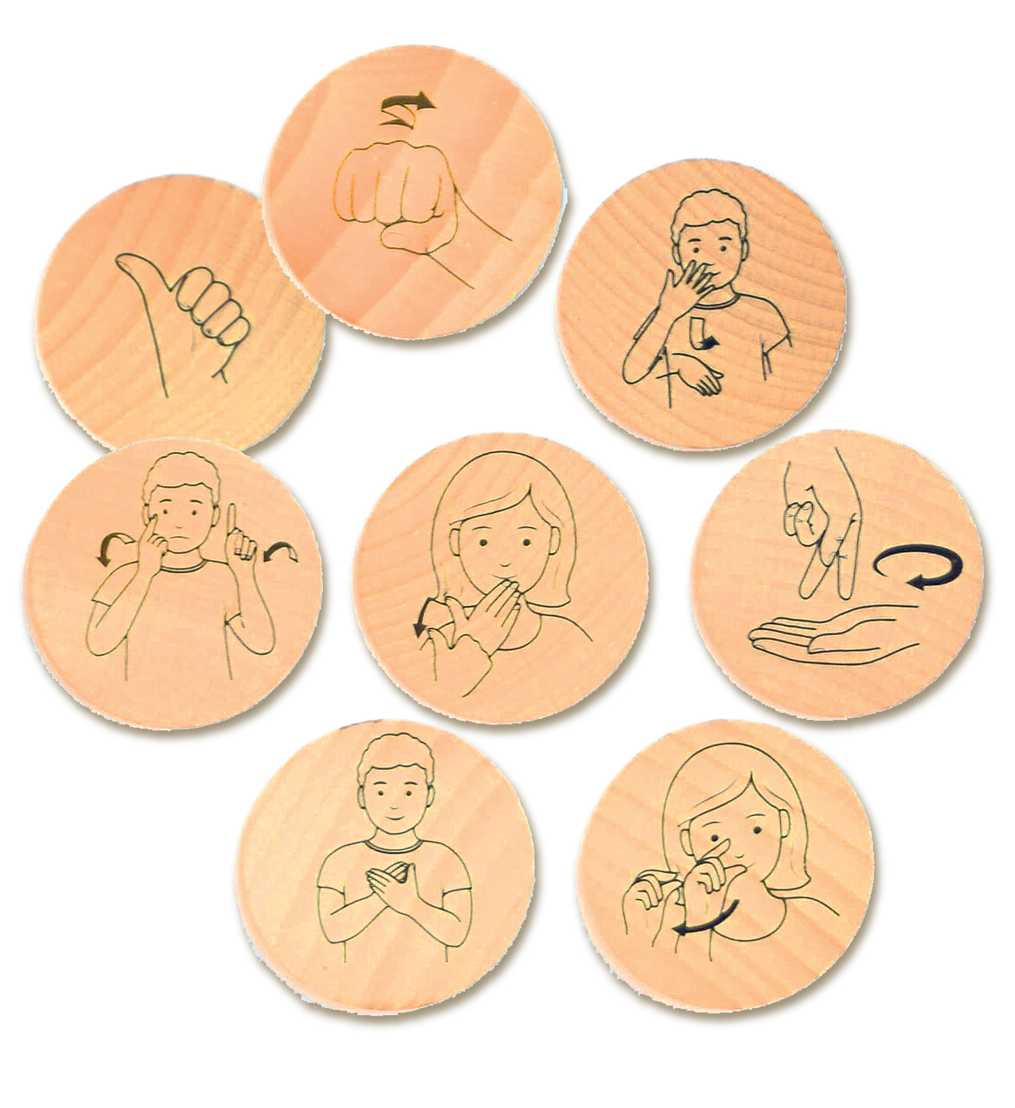 Sign Language Wooden Disks