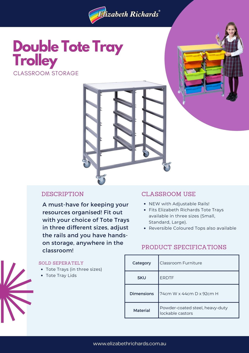 Double Tote Tray Trolley Frame - Tote Trays optional