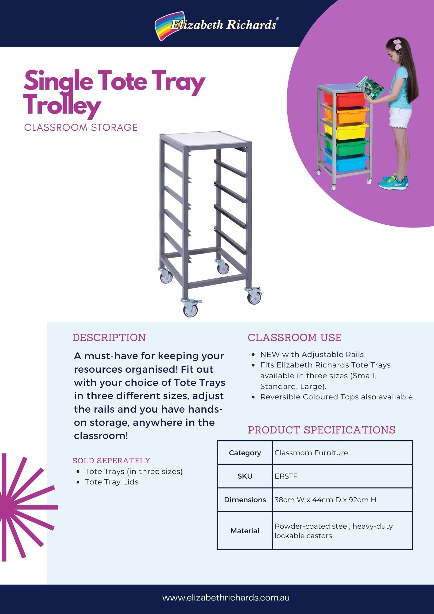 Single Tote Tray Trolley Frame - Tote Trays optional