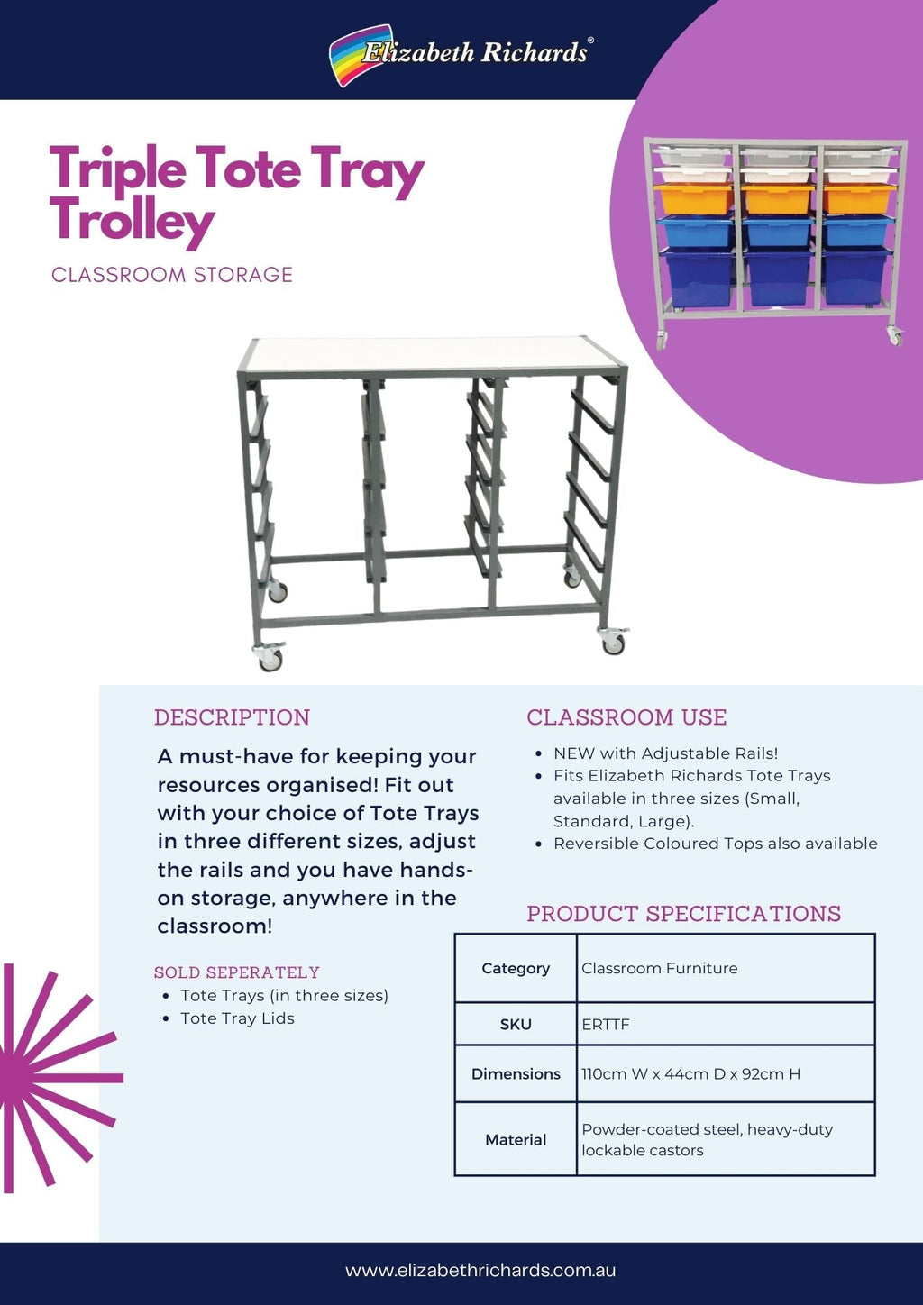 Triple Tote Tray Trolley Frame - Tote Trays optional