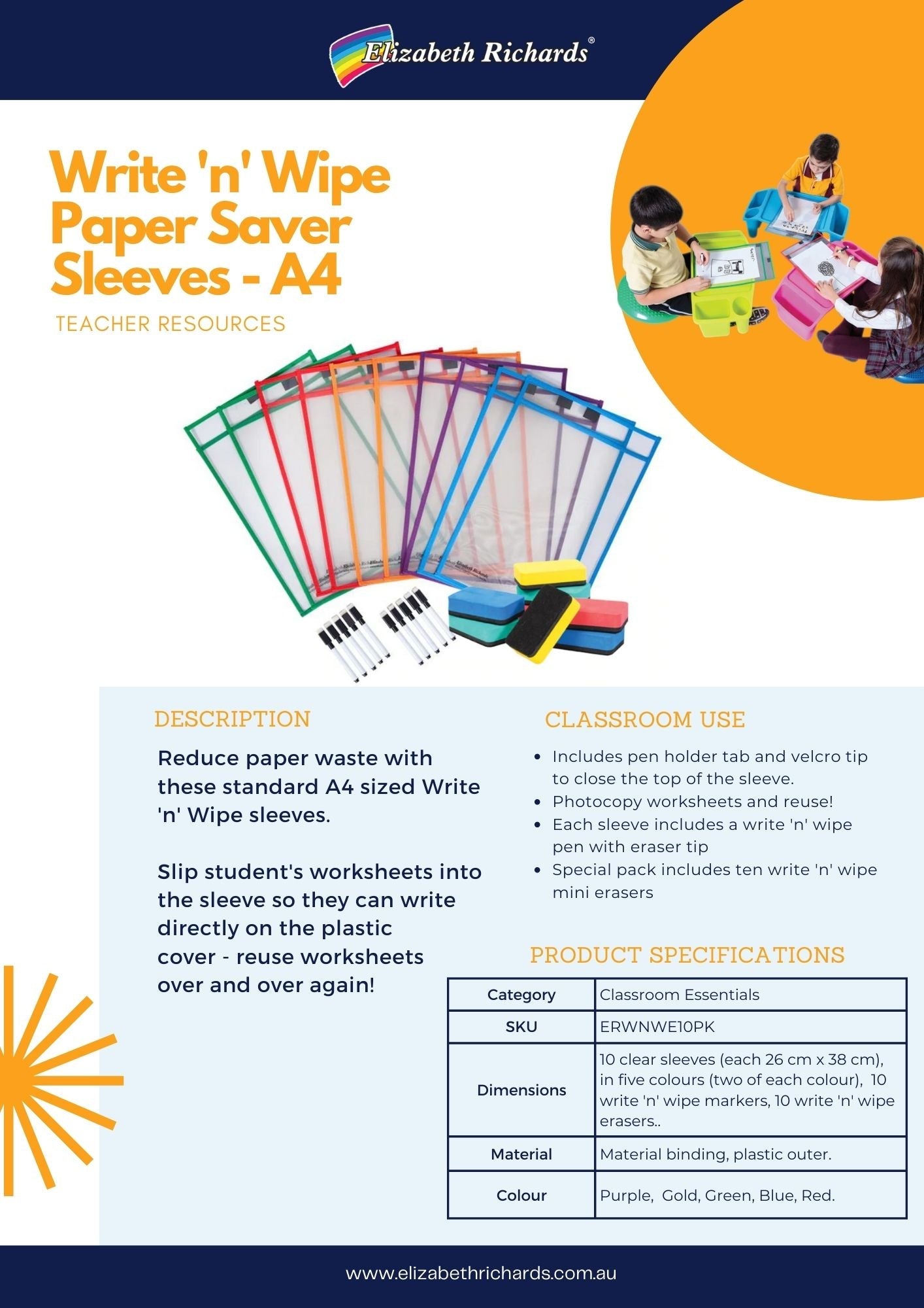 Write n Wipe Paper Saver Sleeves - Pack of 30 - inc Pens & Erasers